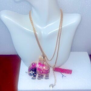 Betsey Johnson Royal on Black Elephant Necklace (pink scheme version)